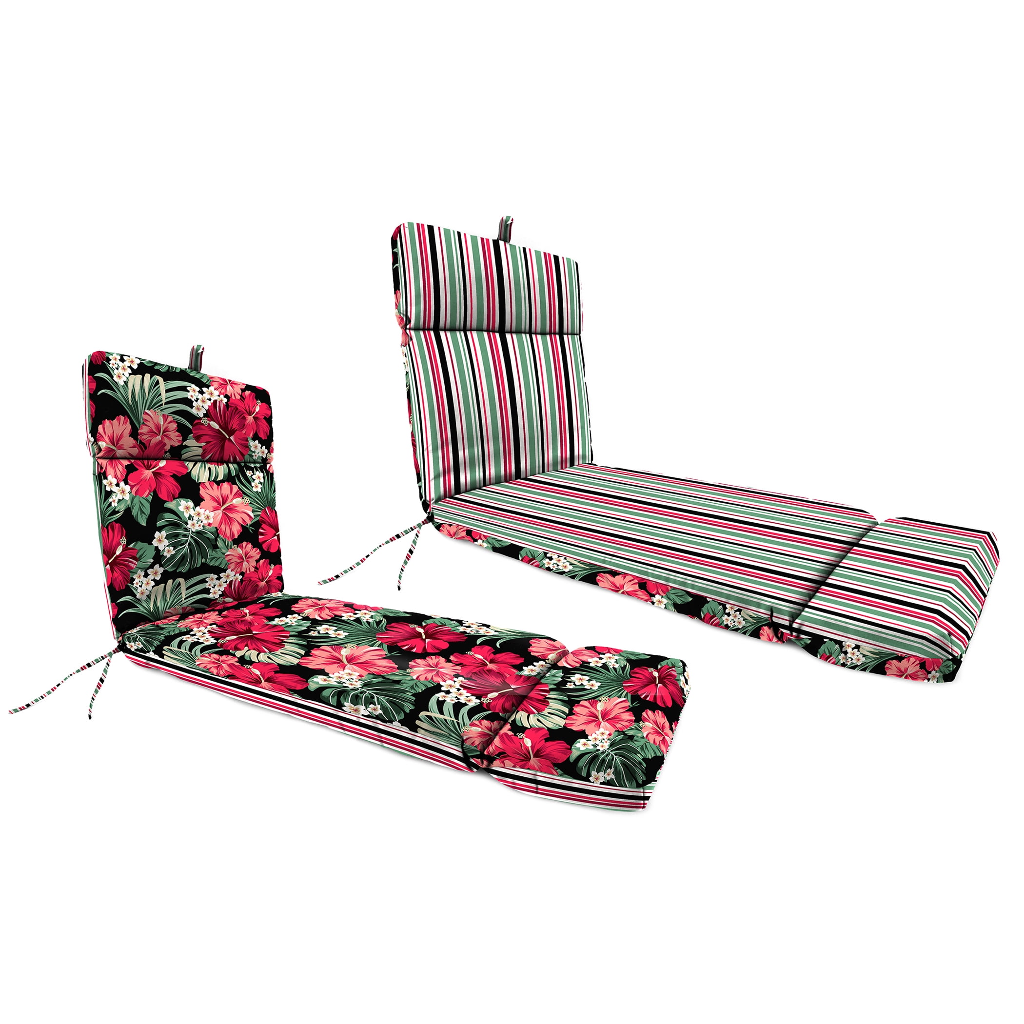 Jordan Manufacturing 72" x 23" Megara Beacon Black Tropical and Windsurf Beacon Red and Green Stripe Reversible Rectangular Outdoor Chaise Lounge Cushion with Ties and Hanger Loop