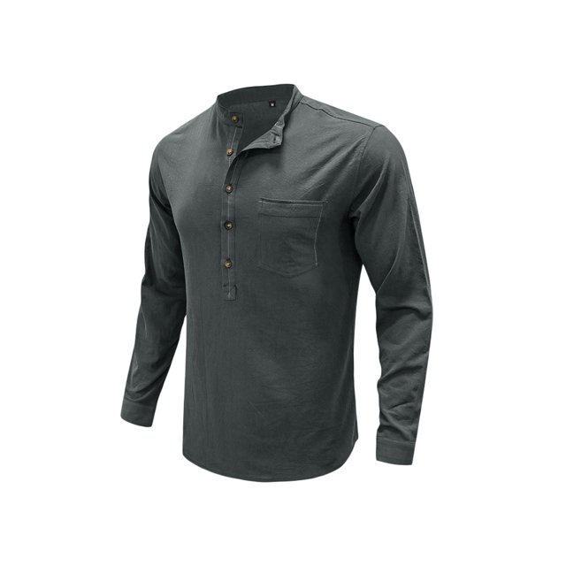 Sunloudy - Camisa informal de otoño para hombre, color sólido, manga larga, cuello levantado, botones, tops con bolsillo Sunloudy S M L XL XXL