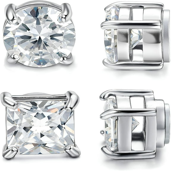 TELOLY 2 Pairs Stainless Steel Magnetic Stud Earrings for Men Women Non-piercing CZ Hypoallergenic 5-8MM 8mm