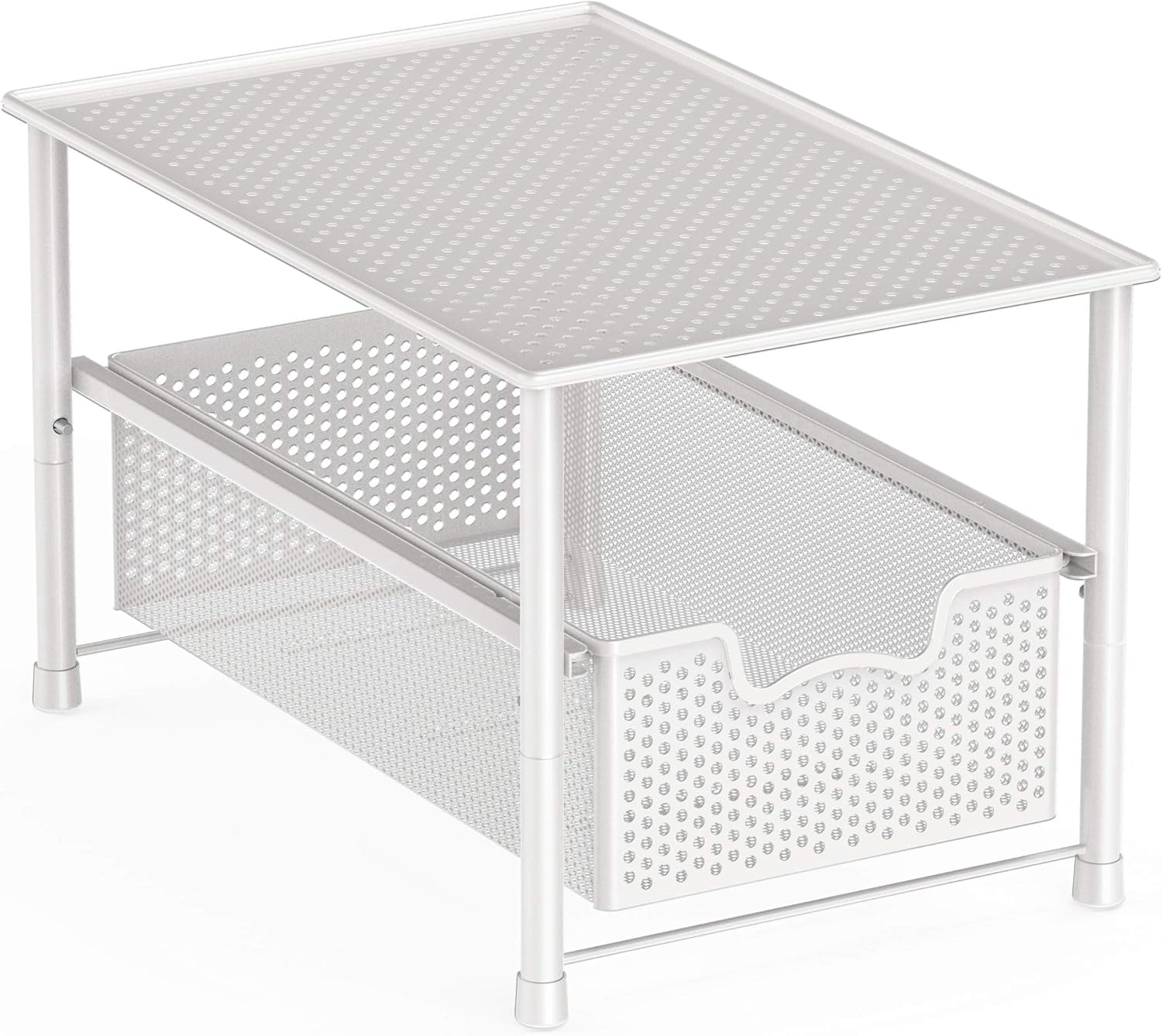 Stackable Under Sink Cabinet Organizer Drawer Sliding Basket Storage White Durable Space Saver
