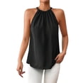 thumbnail image 2 of Tank Tops for Women under $5 Sleeveless Hanging Neck Solid Color Shirt Black M, 2 of 4