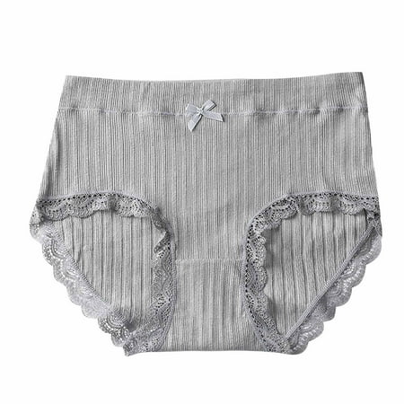 WMTBSRSW High Waiste Bikini Panties for Women Classical Breathable Cotton Underwear Lace Trim Rib Knit Ladies Panty with Bow Full Coverage Boyshort