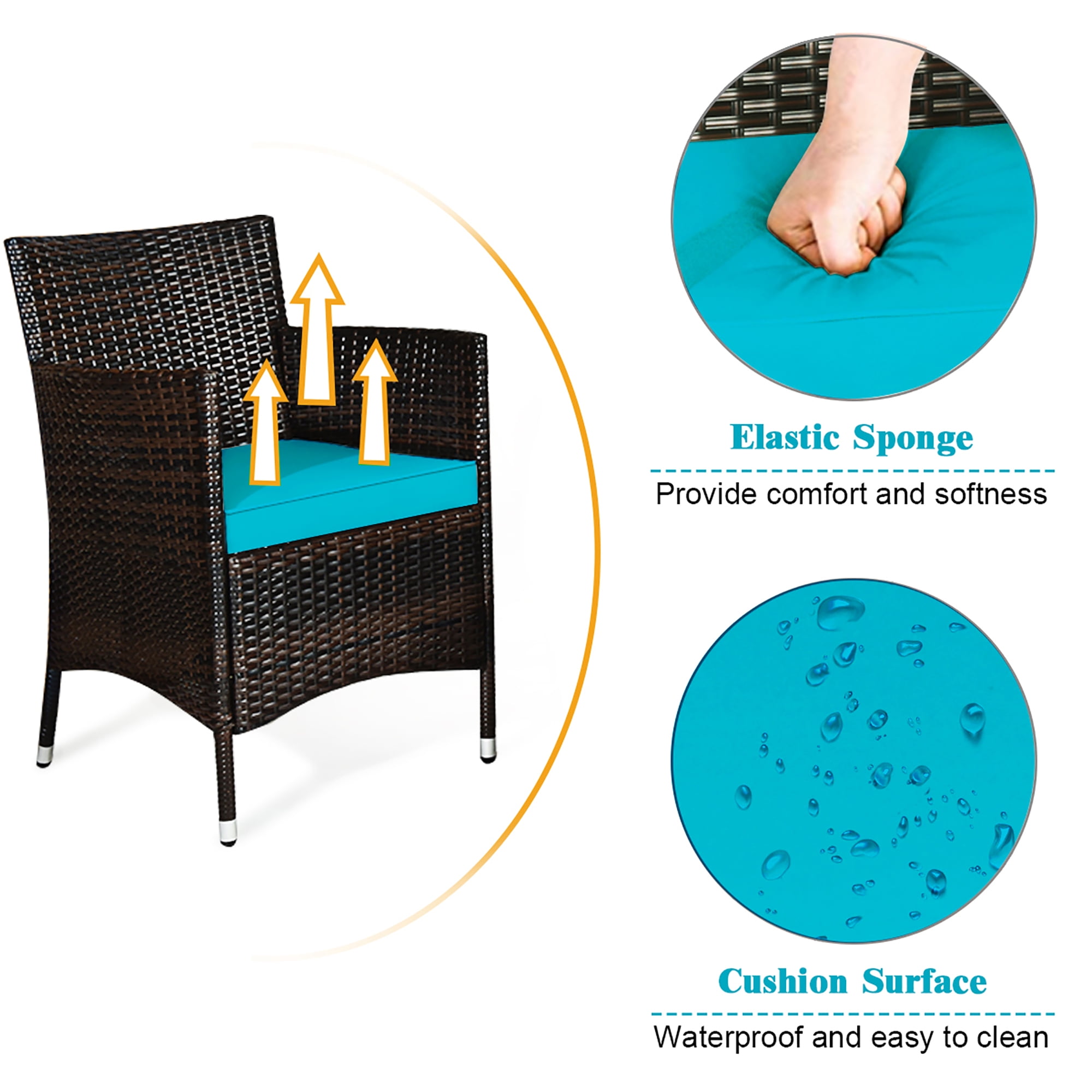 Costway 4PCS Outdoor Patio PE Rattan Wicker Table Shelf Sofa Furniture Set With Turquoise Cushion