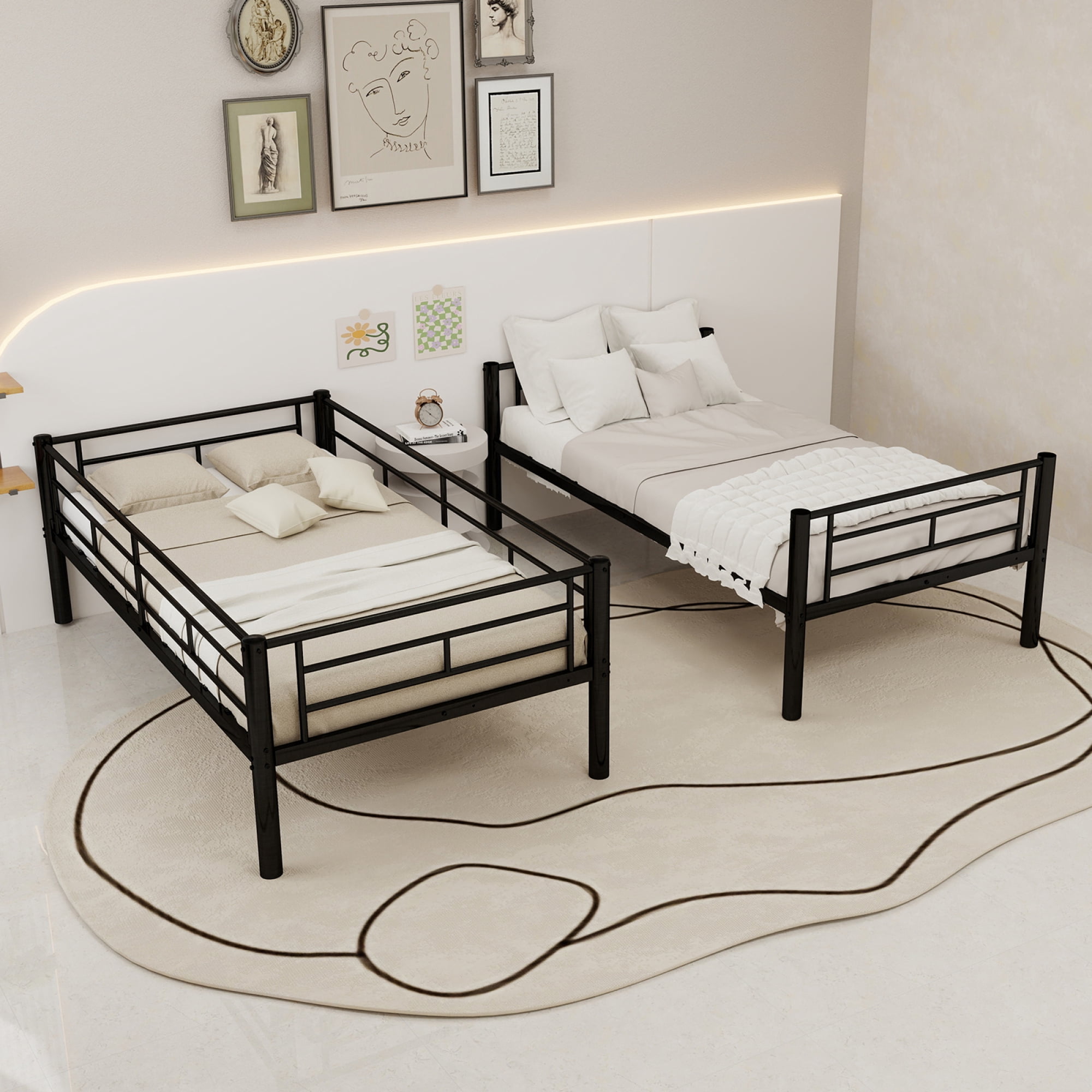 Leumius Twin Over Twin Bunk Bed for Kids Boys Girls, Metal Bunk Bed with Ladders & Guardrail,Convertible 2 Beds,Black