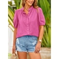 thumbnail image 4 of PRETTYGARDEN Women's Summer Button Down Shirts Short Lantern Sleeve V Neck Cotton Cute Dressy Casual Ladies Tops Blouses, 4 of 6