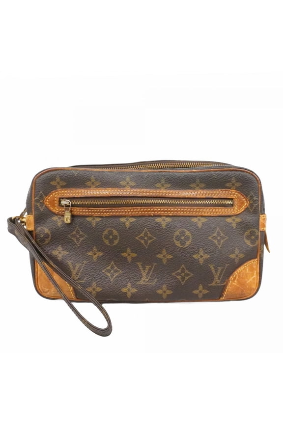 Pre-Owned Louis Vuitton Monogram Marly Dragonne GM Clutch Bag M51825 Brown Men's