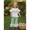 thumbnail image 4 of Loicainy Baby Toddler Girls Irish 2 Piece Outfits 6 12 18 24 Months 2T 3T 4T Shamrock Embroidery Short Sleeve Crew Neck Tops and Elastic Waist Flared Pants Clothes Set, 4 of 9