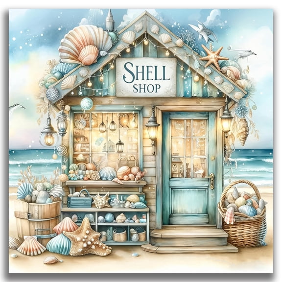 Mosflare Shell Shop Diamond Painting Kit for Adults,14x14 inch,HD Canvas Full Drill Gem Art,DIY Craft Home Wall Decor and Gift