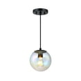 thumbnail image 5 of Neva 60 Watt 1-Light Matte Black Globe Pendant Light with Clear Iridescent Glass Shade, 5 of 11