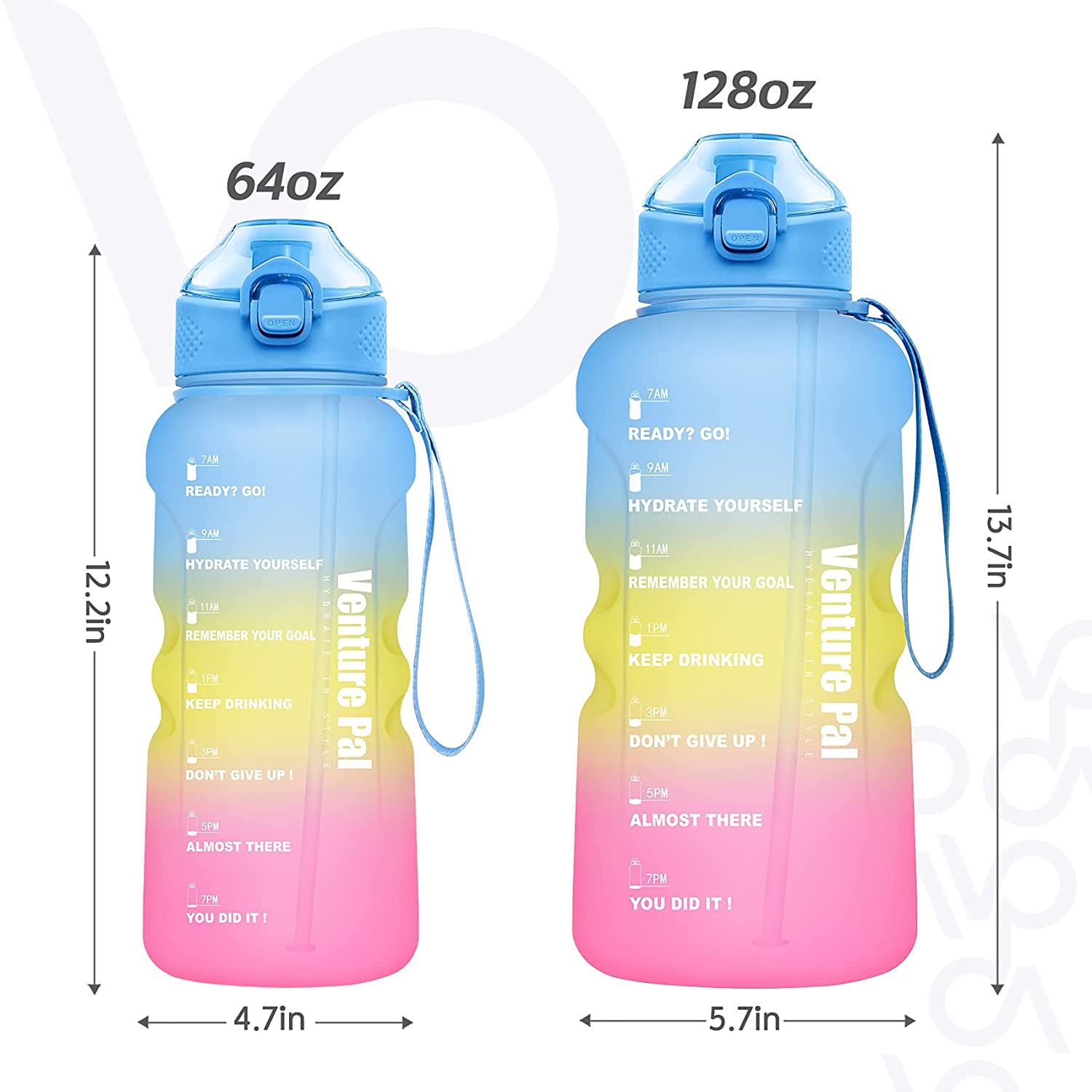 Venture Pal Large 64 oz/Half Gallon Motivational Water Bottle with 2 Lids  (Chug and Straw), Leakproo…See more Venture Pal Large 64 oz/Half Gallon