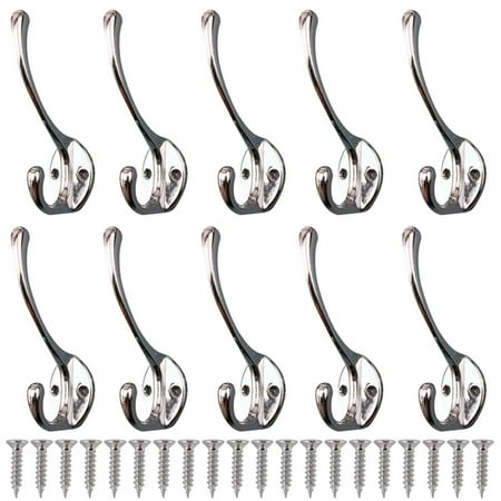 

SOSPIRO Coat Hooks-10 Pack Farmhouse Hooks with Metal Screws Included Rustic Coat Hooks Rack Wall Mounted Single Prong Robe Hook(Silver)