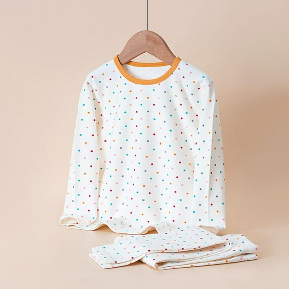 YUNAFFT Girls Thermal Underwear Set Polka Dot Print Two-Piece Loungewear Long Sleeve Round Neck Top and Shirt Comfy Homewear Style