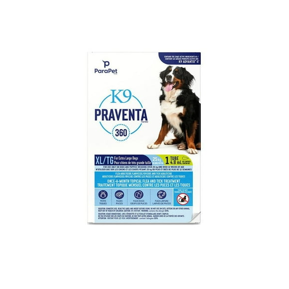 Parapet K9 Praventa 360 Flea & Tick Treatment, Extra Large Dogs,25 kg and over, 1 Tube