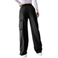 thumbnail image 2 of Frontwalk Ladies Pants Casual Trousers Straight Wide Leg Cargo Women Loose Parachute Pant High-waist Black M, 2 of 5