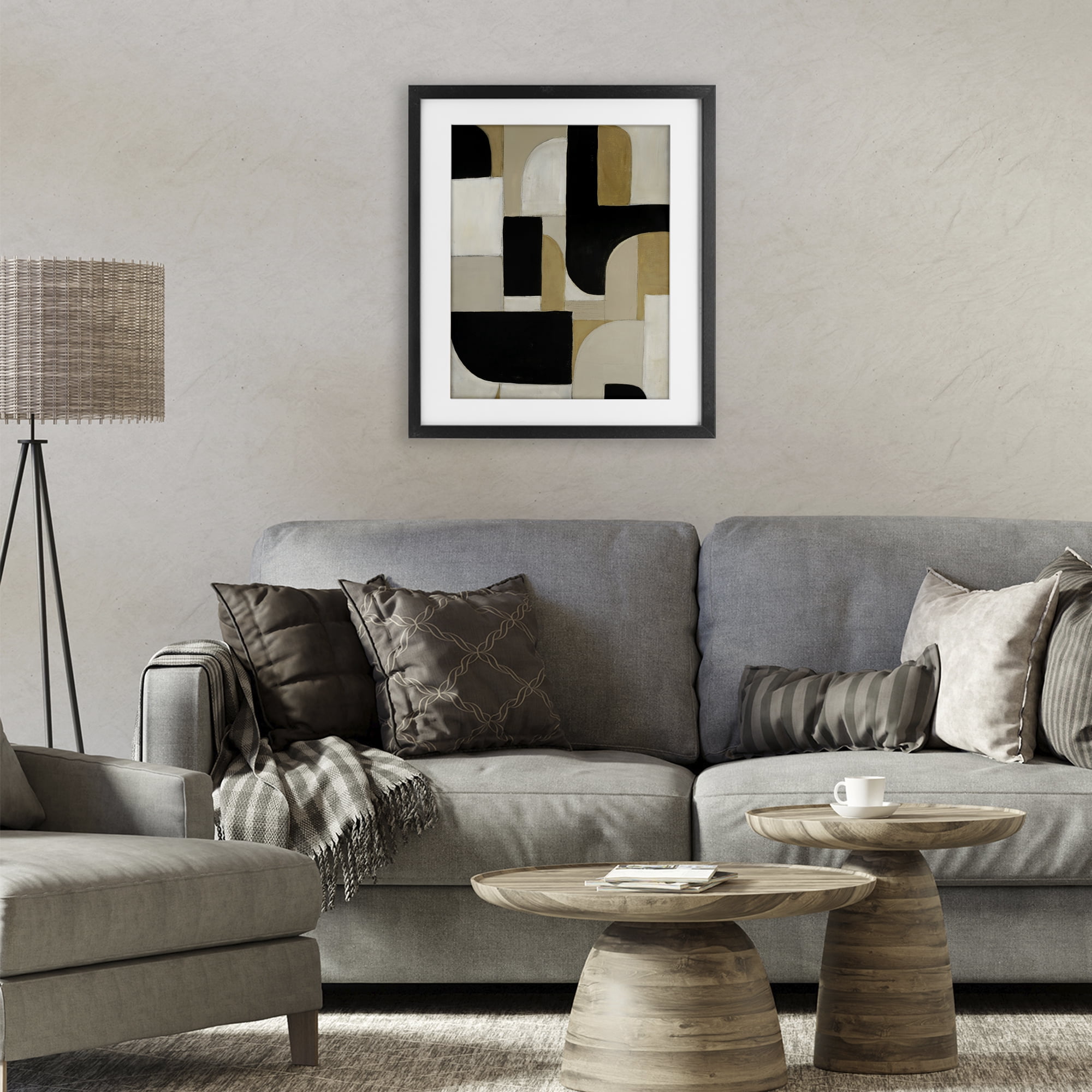 Stupell Industries Black & Neutral Shapes Black Framed Print Under Glass, design by Kippi Leonard