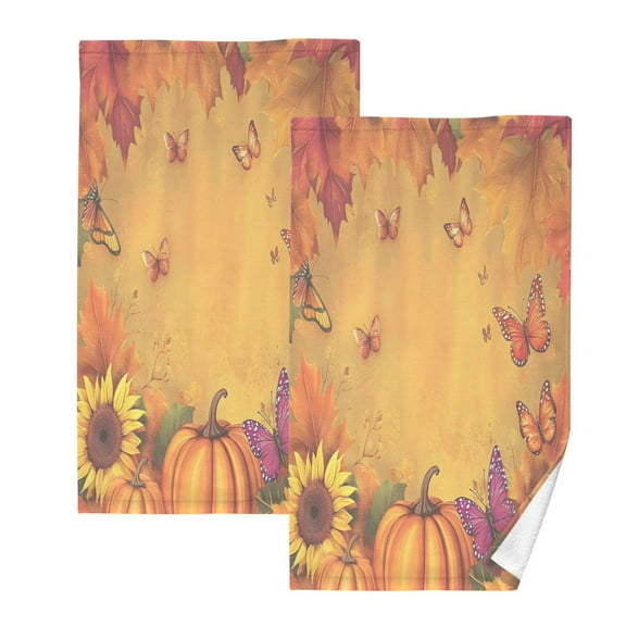 joogoo 2 PCs Hand Towels Sets Pumpkins Fall Sunflower Butterfly Cotton Face Towel Bathroom Decorative