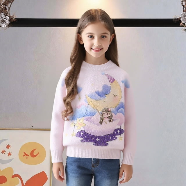 Cowsor Baby Girl Boy Toddler Knit Sweater Cute Round Neck Long Sleeve Blouse Pullover Oversized Sweatshirt Warm Kids Tops