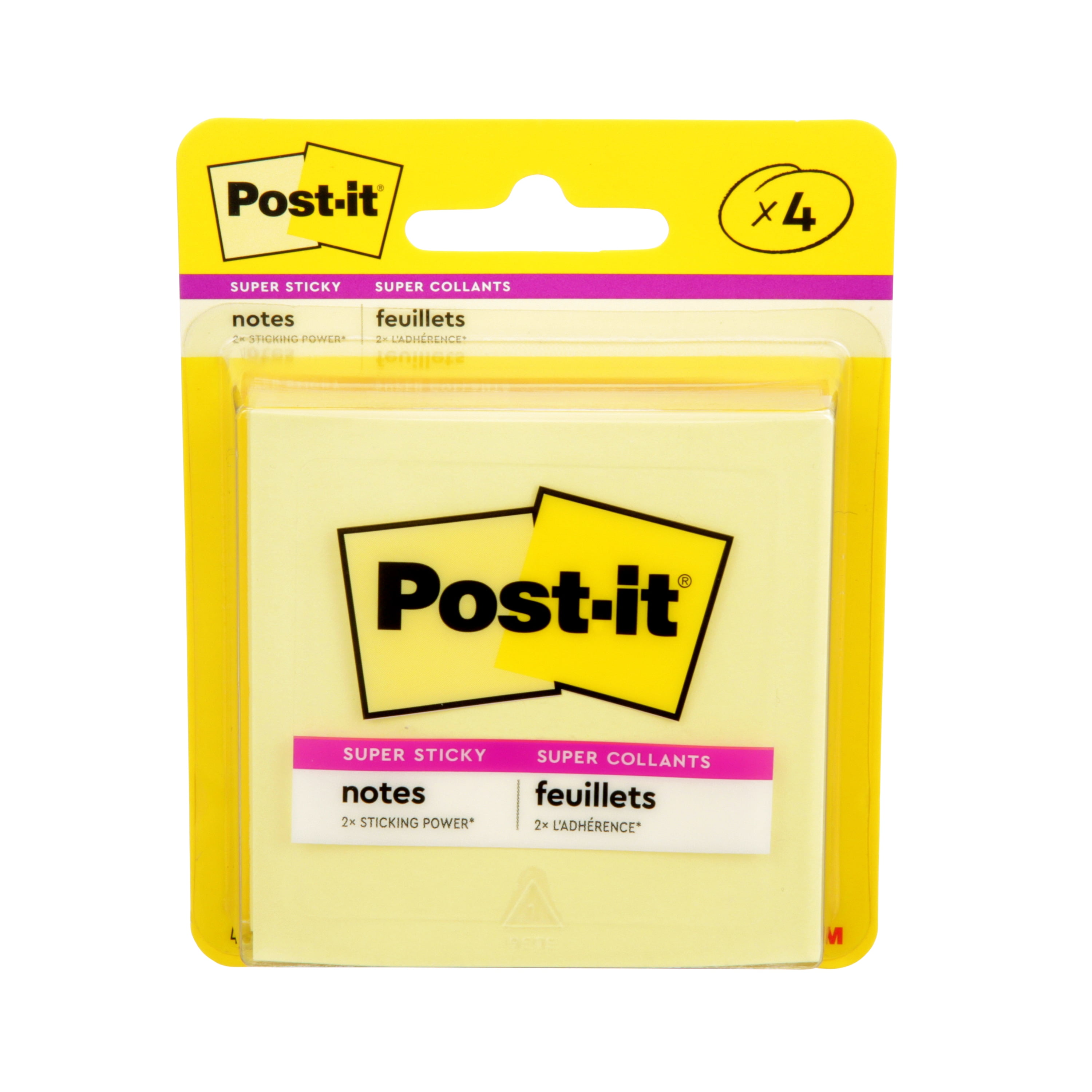 Post-it® Super Sticky Notes 3321-4SSCY, Canary Yellow, 3 in x 3 in (76 mm x 76 mm), 4 Pads/Pack, 45 Sheets/Pad, POST IT PI NOTES YLW 3X3 4PK