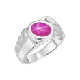 thumbnail image 3 of RYLOS Men's Rings Sterling Silver Cabochone Gemstone & Diamond Designer Star Ruby Rings For Men Size 9, 3 of 7