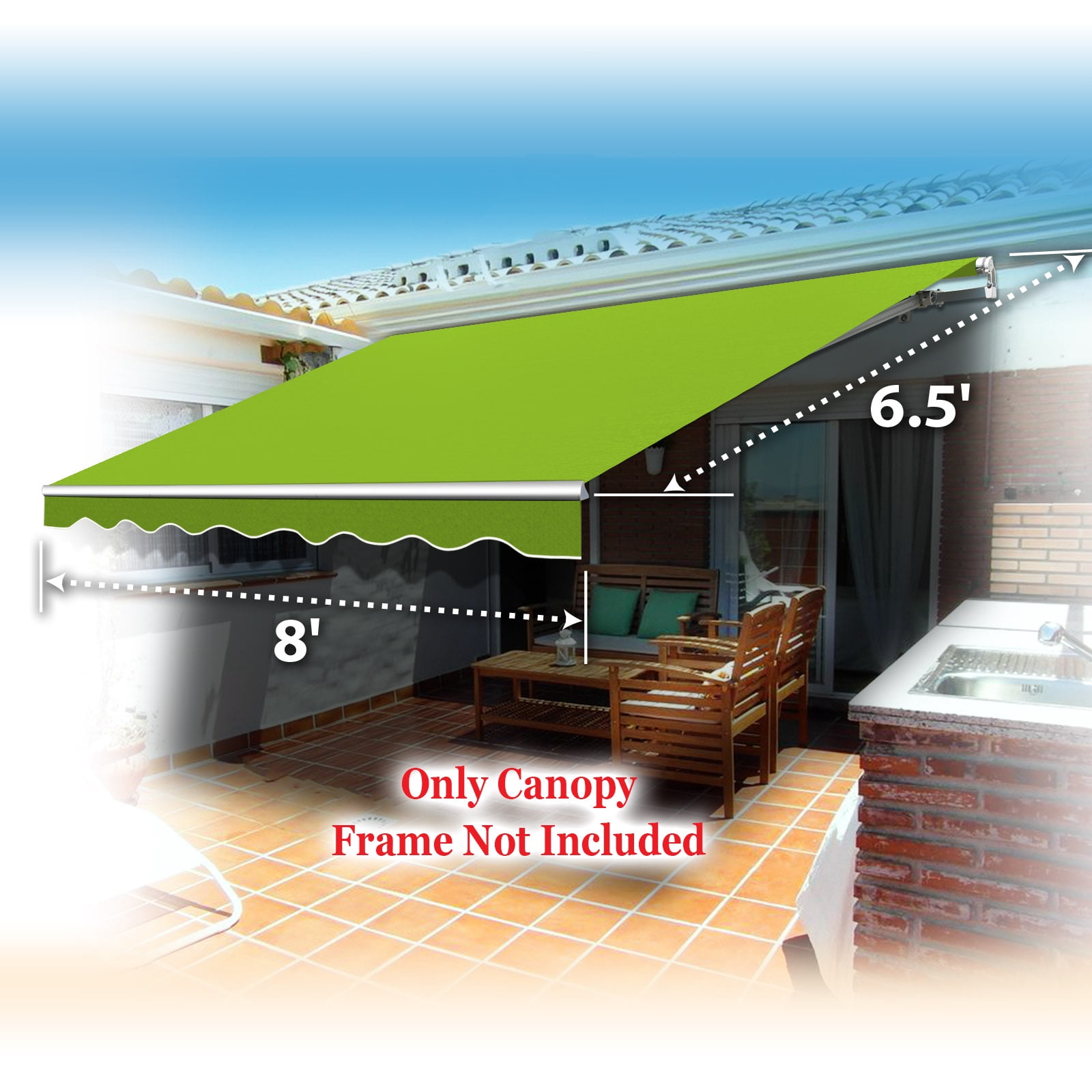 Sunrise Outdoor 8' x 6.4' Replacement Canopy for Manual Yard Retractable Patio Deck Awning Sunshade （Cover Only, Frame is not Included）-Apple Green