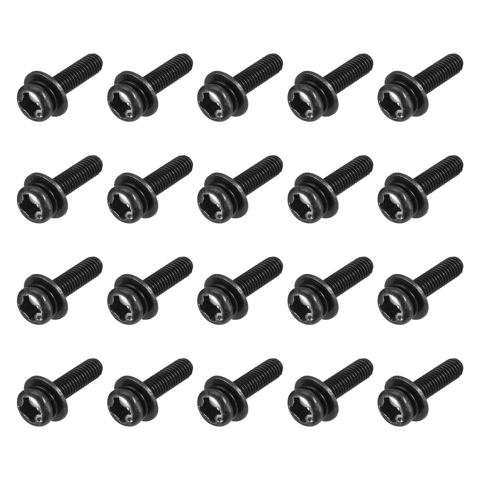 Uxcell M5 X 12mm Carbon Steel Phillips Pan Head Screw Kit – 20pcs With Spring & Flat Washers