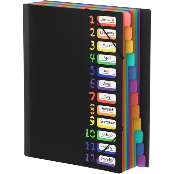 24 Plastic Folders with Multi Pockets, 12 Colors, Office Organizer with 12 Tab Dividers, Letter Size School Supplies