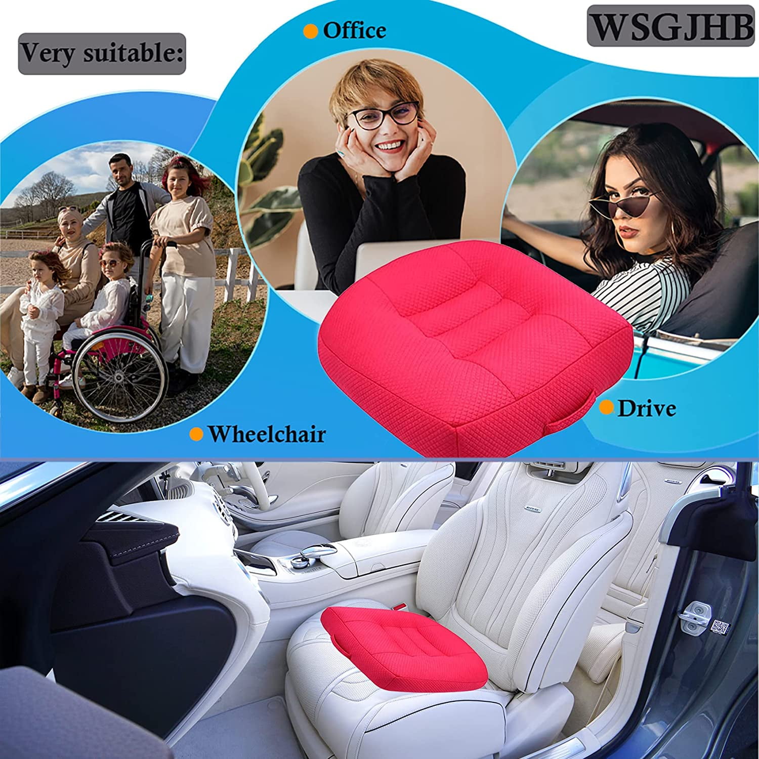 Adult Booster Seat Cushion, Car Seat Cushions for Short People/thick Office Chair  Booster Seat Increase Field ​of View, for Trucks, Car, Office Chair, Home,  Wheelchair,angle Lift Seat Cushion (black) 
