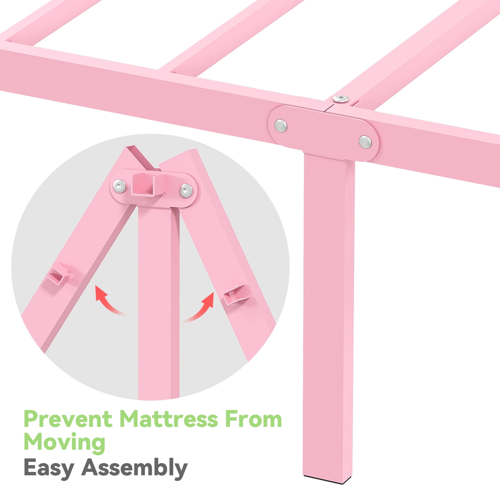 Mintazer Kids Twin Metal Platform Bed Frame with Cute Bowknot Headboard & Footboard for Boys Girls Teens, Pink