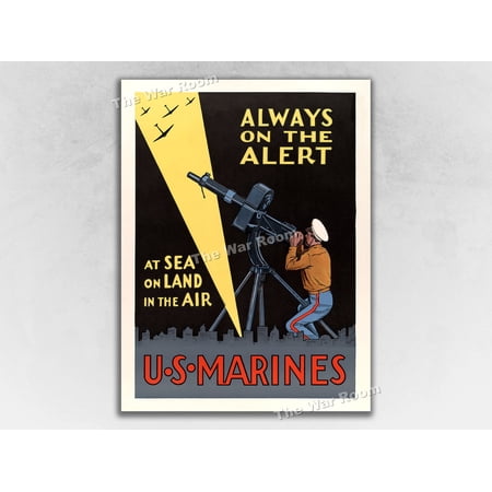 1942 US Marines - Always On Alert - WW2 Vintage War Recruiting, Unframed Poster