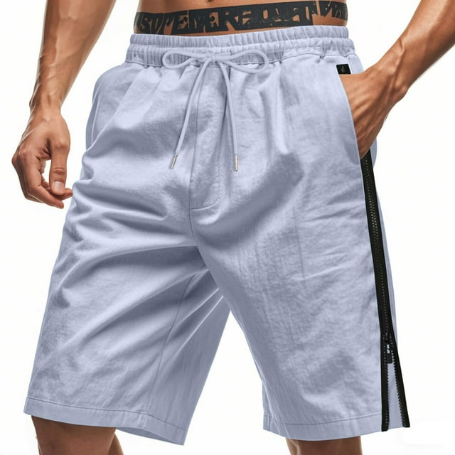 Mens Casual Shorts 9 Inch Drawstring Fitting Summer Beach Shorts Side Zipper Split Workout Running Shorts
