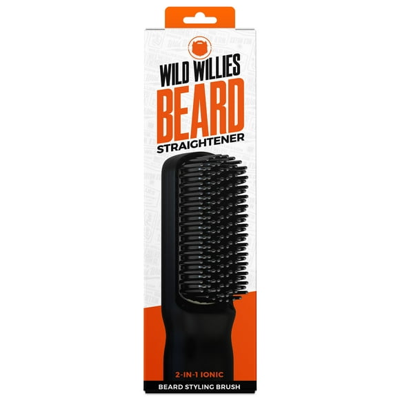 Wild Willies Alisador de barba para hombres – Cepillo de barba calentado 2 en 1 con 3 ajustes de temperatura – Peine calentado iónico para cabello facial sedoso y brillante Plancha de barba portátil p