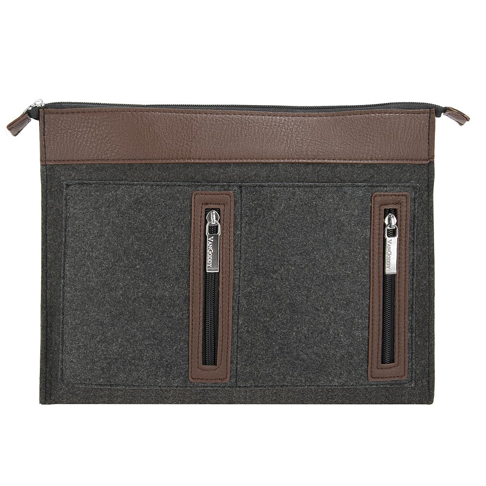 12 Inch Woolen Felt Padded Universal Laptop Case Sleeve Compatible With 10-12 Inch Laptops and Tablets With 4 Zippered Compartments For Chargers, Cables, And Accessories (Coffee)