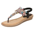 thumbnail image 1 of Sandalias planas casuales para mujer con hebilla en forma de T sandalias elegantes con perlas bohemias, 1 of 9