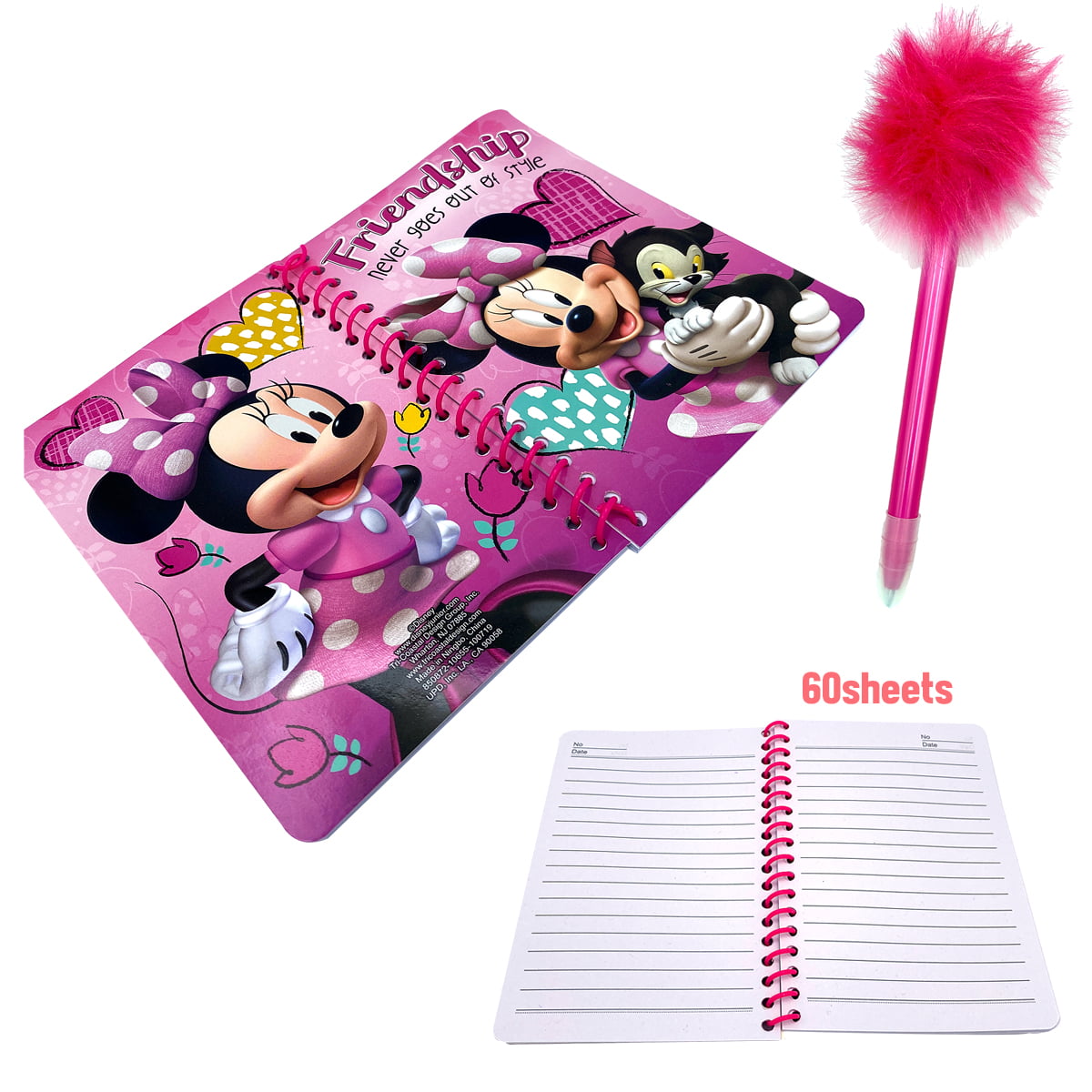 1 DISNEY 40 Page Die Cut Spiral Notebook With Pen Set Assorted Disney Theme Girl 