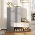 thumbnail image 1 of 12 Pair Shoe Storage Organizer with Bench, 43.25''H Shoe Cabinets with Drawer, 6-Tier Shoe Rack with Adjustable Shelves for Entryway Hallway Closet, White & Gray , 1 of 5