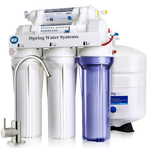 iSpring RCC7 Sistema de Filtrado de Agua por Ósmosis Inversa de 5 Etapas, Certificado por NSF, Sistema de Agua Potable RO, Diseño Innovador de Grifo Montado en la Parte Superior con Patente de EE.UU.