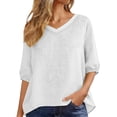 thumbnail image 6 of Ayolanni Casual Women's Basic T-Shirts Embroidered Short Sleeve Solid Color V-Neck Blouse Plus Size Vintage Shirts 2026 Summer Tops, 6 of 8