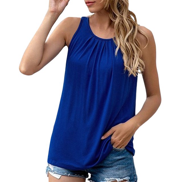 Gibobby Camisetas sin mangas para mujer, camisas sin mangas, camisa informal holgada, blusa de cuello redondo de verano(Azul,M)