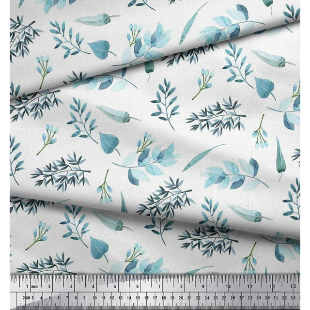 Soimoi White polyester Crepe Fabric Flower Leaves Print Fabric by the Yard 42 Inch Wide