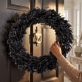 thumbnail image 3 of Halloween Wreath with Handmade Artificial Black Eucalyptus Leaf Wreath, 15.7 Inch Front Door Halloween Decorations for Indoor Outdoor Home Halloween Festival Decoration, 3 of 8
