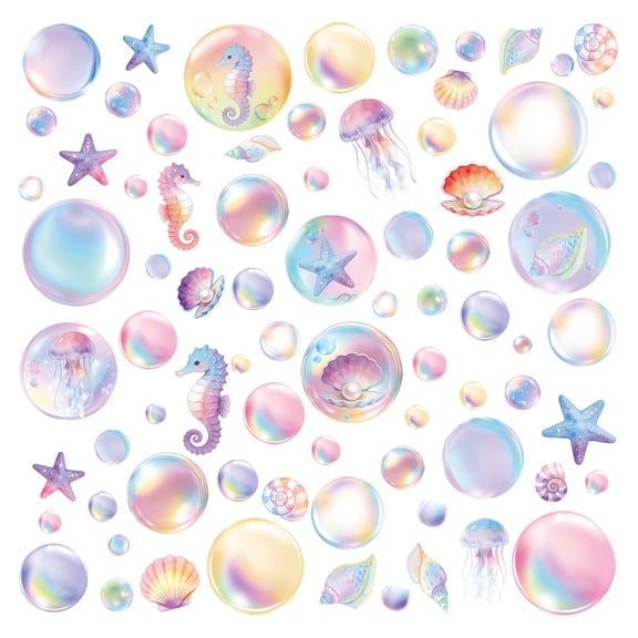 QEQEKAKA 4 Sheets (77 PCS) Under The Sea Window Clings, Double Sided Ocean Theme Static Decals, Reusable Ocean Stickers, No Glue Waterproof Glass Decor for Bathroom Pool Party Supplies