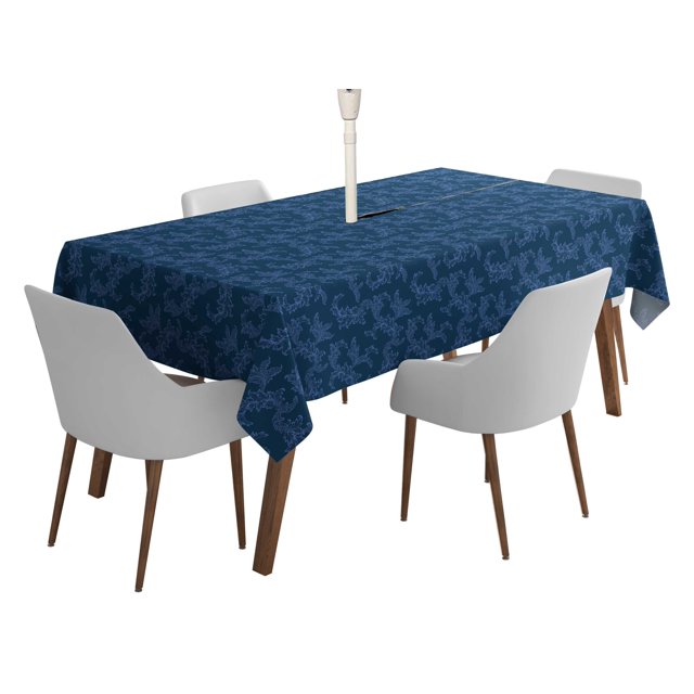 Vargottam Indoor/OutdoorTablecloth58x120 Inch Rectangle Tablecloth with Umbrella Hole and Zip- Waterproof PatioTableCloths- TableCovers for Backyard RectangularTable- Navy Blue
