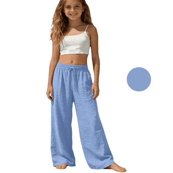 Liyamei Girls Wide Leg Sweatpants with Drawstring and Double Layer Pleats for Casual Sport Size 4-10 Years