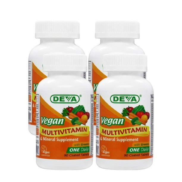 Deva Vegan Multivitamin & Mineral Supplement with Iron, 90 Count, 4 Pack