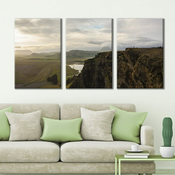 wall26 - 3 Panel Canvas Wall Art - Majestic Natural Landscape Triptych Canvas Series - Quiet Cliffs - Giclee Print Gallery Wrap Modern Home Art Ready to Hang - 24"x36" x 3 Panels