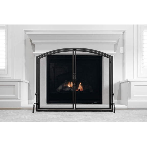 Arched Fireplace Screen with Magnetic Doors, Standard Black Wrought Iron