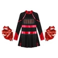 thumbnail image 3 of YONGHS Kids Girls Rhinestone Long Sleeve Cheerleading Dance Dress and Pom Pom for Halloween Party Black&Red 10, 3 of 5