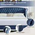 thumbnail image 4 of Christopher Knight Home Queen Velvet Platform Bed Frame, Nailhead Trim Button-Tufted Wingback Headboard, Blue, 4 of 11