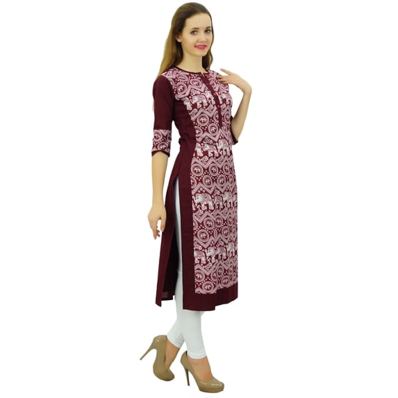 Phagun Womens Designer Straight Maroon Kurta 3/4 Sleeve Printed Casual Kurti-8