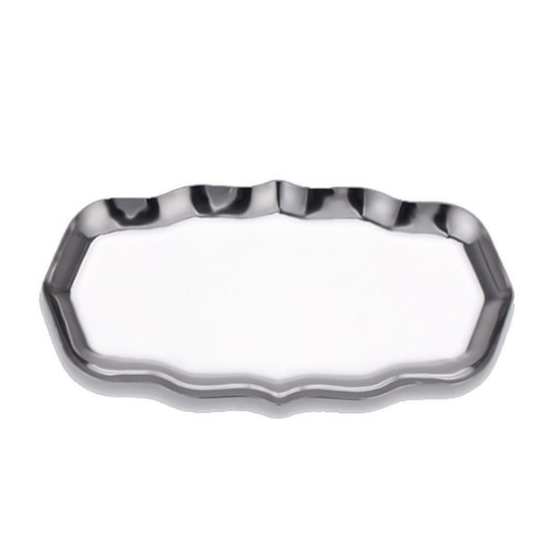 Yuarrent Bandeja de cosméticos, pendientes, brazalete, placa de exhibición de joyería, organizador de frutas, decoración de chapado de Metal Almacenamiento y organización del hogar Plata